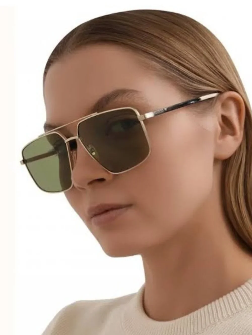 New Gucci Gold Green Pilot Frame Unisex Sunglasses GG0941S 002